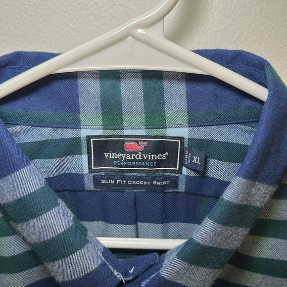 New Vineyard Vines Slim Fit Crosby Flannel Button Down Blue Green Plaid Size XL - Picture 3 of 4